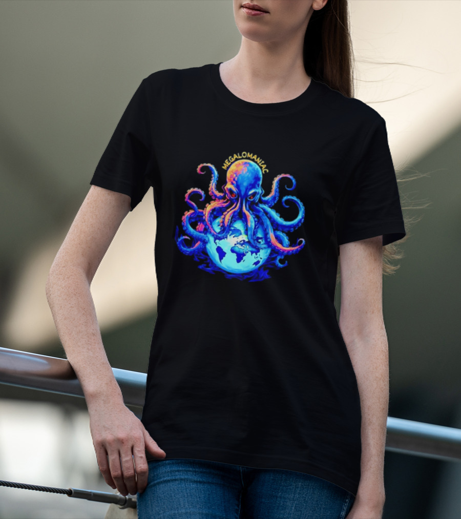 Megalomaniac Kraken Octopus On Globe T-Shirt