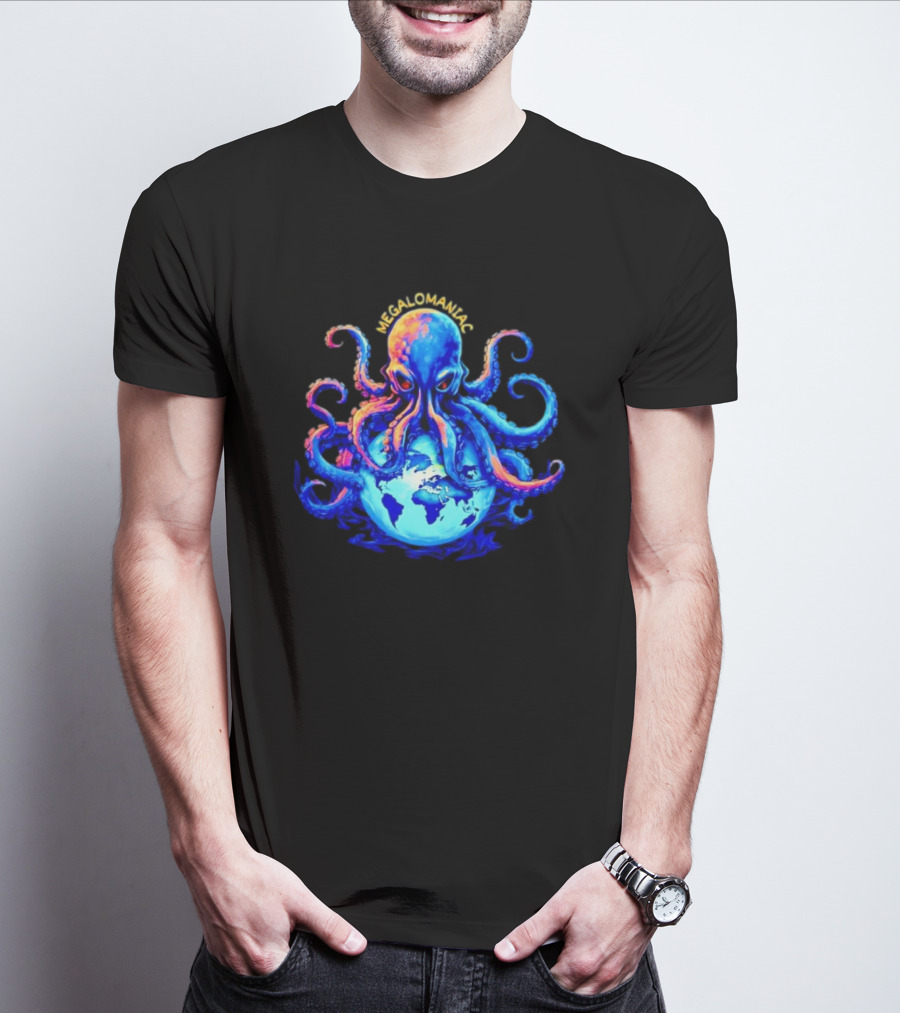 Megalomaniac Kraken Octopus On Globe T-Shirt