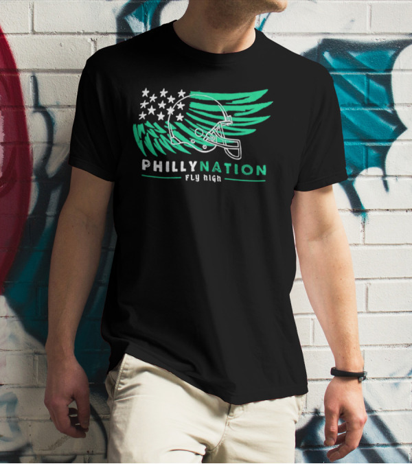 Philly Nation Fly High Philadelphia Eagles Football Helmet Stars Stripes T-Shirt