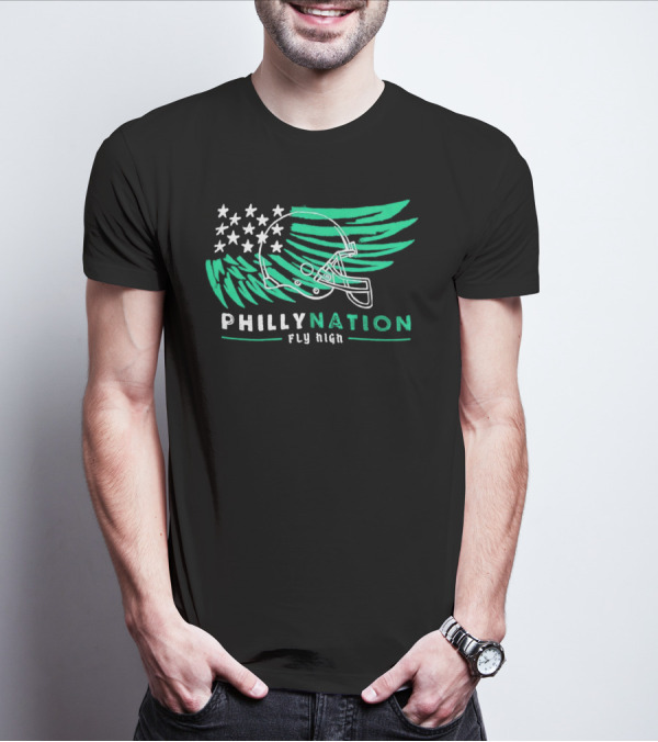 Philly Nation Fly High Philadelphia Eagles Football Helmet Stars Stripes T-Shirt