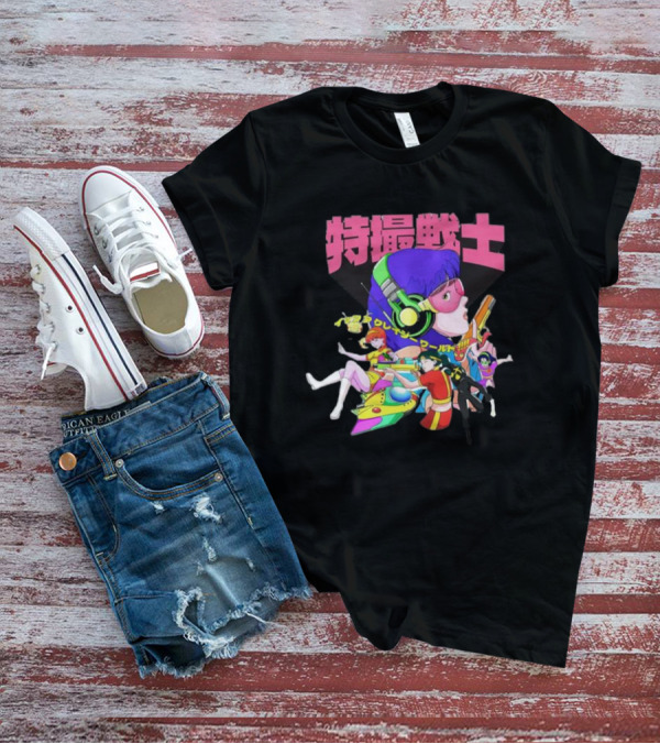 Popkiller Tokusatsu Senshi Retro Anime Heroes Japanese Text Neon T-Shirt