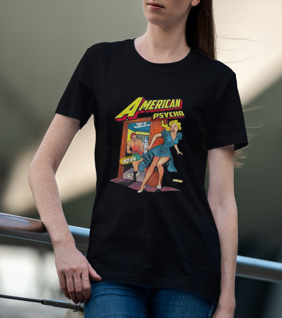 American Psycho Patrick Bateman Comic Style Panic Scene T-Shirt