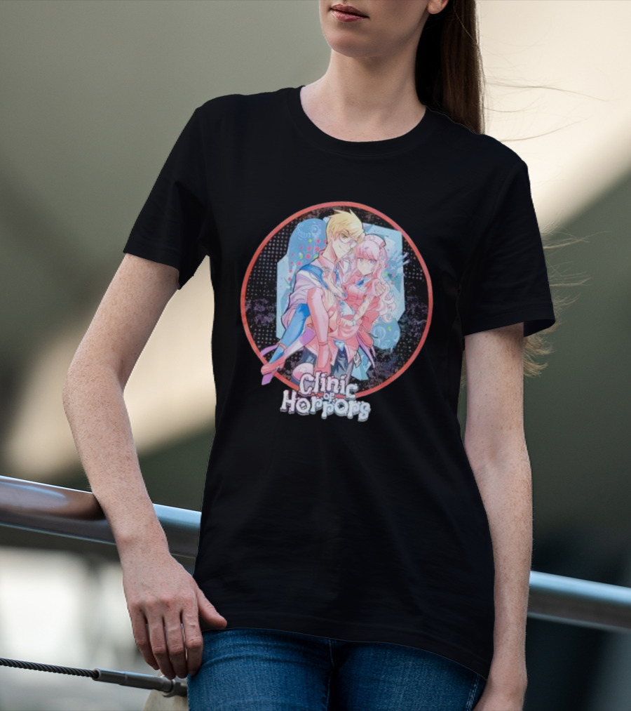 Clinic Of Horrors Anime Characters In Pink And Blue Circle T-Shirt