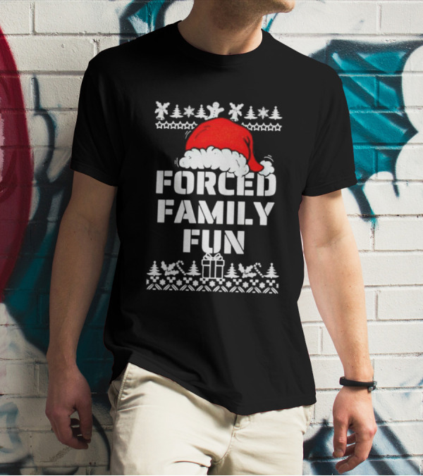 Forced Family Fun Christmas Santa Hat Trees Presents T-Shirt