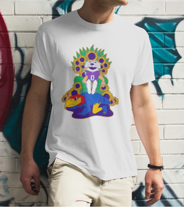 Willie Wildcats Sitting Victorious On Jayhawk Surrounded By Sunflowers T-Shirt