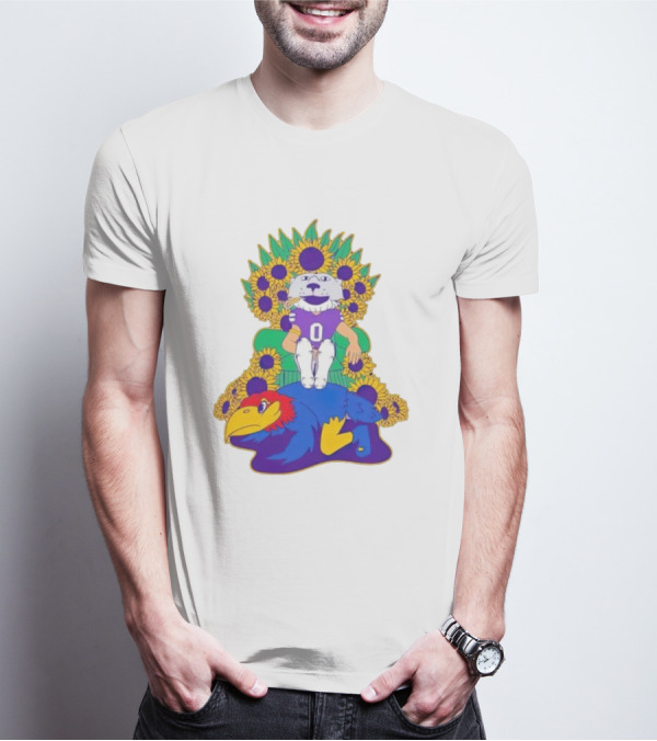 Willie Wildcats Sitting Victorious On Jayhawk Surrounded By Sunflowers T-Shirt