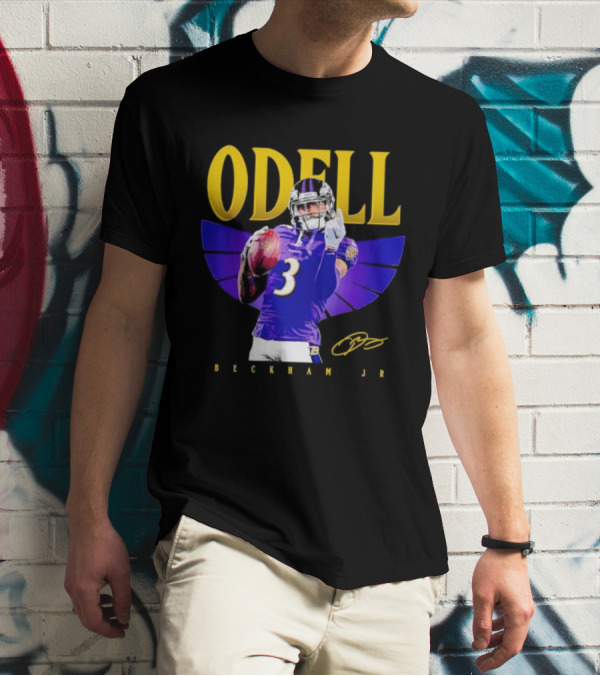 Odell Beckham Jr Baltimore Ravens Signature Number 3 Spotlight T-Shirt