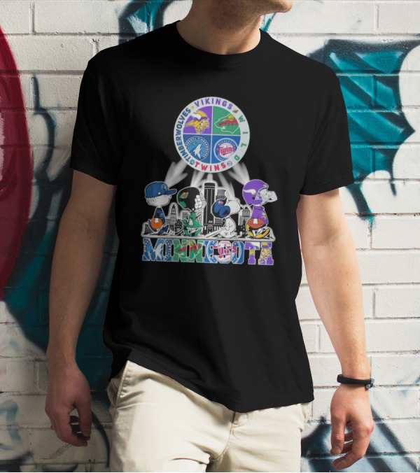 Peanuts Characters Minnesota Vikings Timberwolves Wild Twins Walking In Minnesota T-Shirt