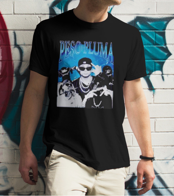 Peso Pluma Vintage Hip Hop Style Blue Tones T-Shirt