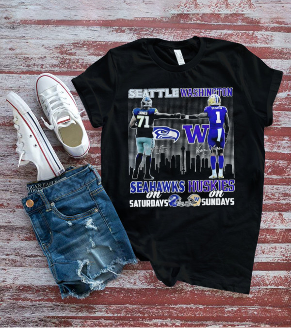 Seattle Seahawks Jones Saturdays Washington Huskies Moon Sundays T-Shirt