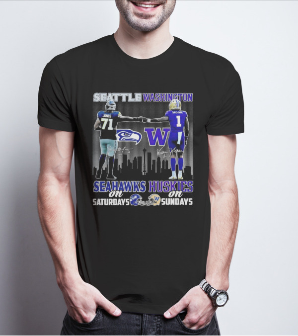 Seattle Seahawks Jones Saturdays Washington Huskies Moon Sundays T-Shirt