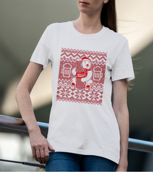 Bear Drink Beer Ugly Christmas T-Shirt