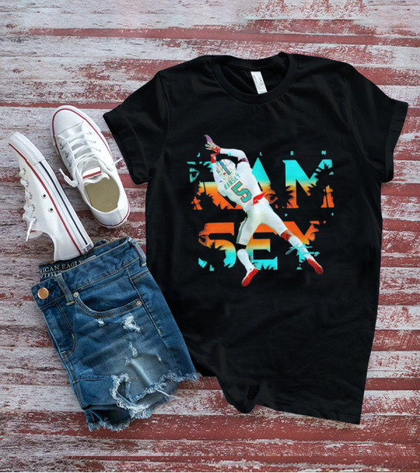 Jalen Ramsey Dolphins Interception Palm Sunset T-Shirt