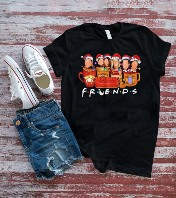 Friends Christmas Santa Hats Couch Central Perk Logo Mugs Guitar T-Shirt