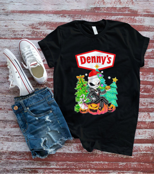 Denny’s Jack Skellington Santa Sitting On Pumpkins With Christmas Trees T-Shirt