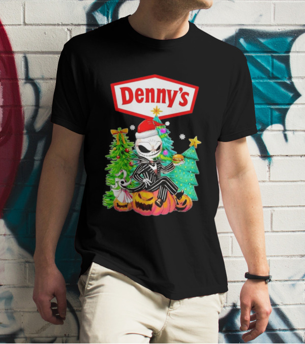 Denny’s Jack Skellington Santa Sitting On Pumpkins With Christmas Trees T-Shirt