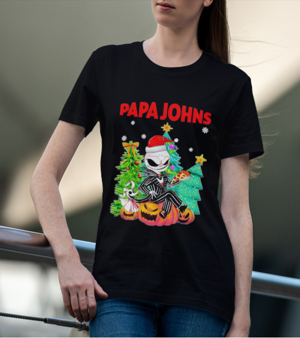 Jack Skellington Papa Johns Christmas Pumpkin Tree T-Shirt