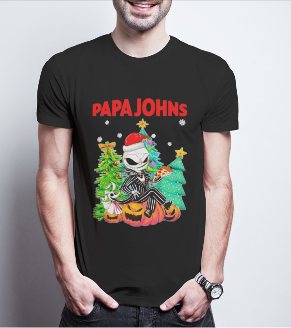 Jack Skellington Papa Johns Christmas Pumpkin Tree T-Shirt