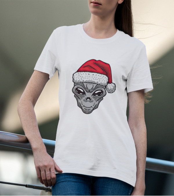 Santa Alien Christmas Hat Festive Extraterrestrial T-Shirt