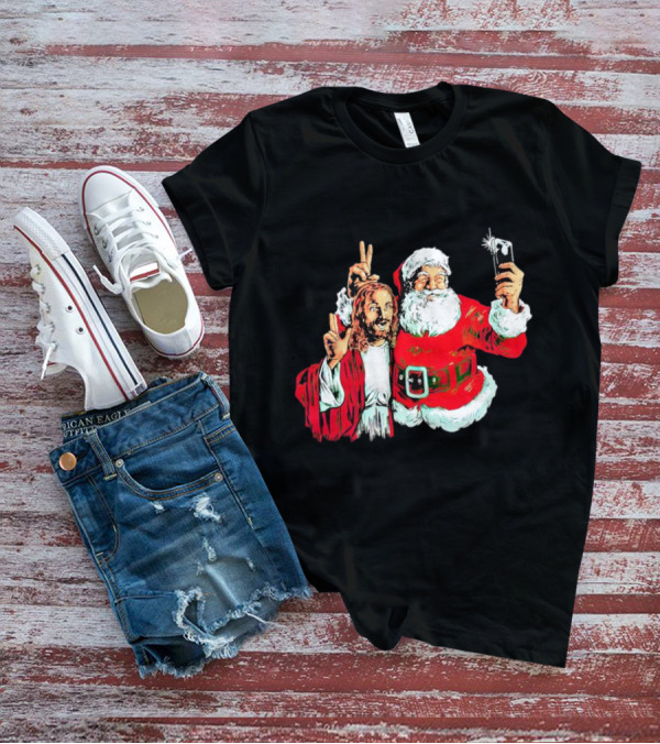 Santa And Jesus Taking Selfie Best Friends Christmas T-Shirt