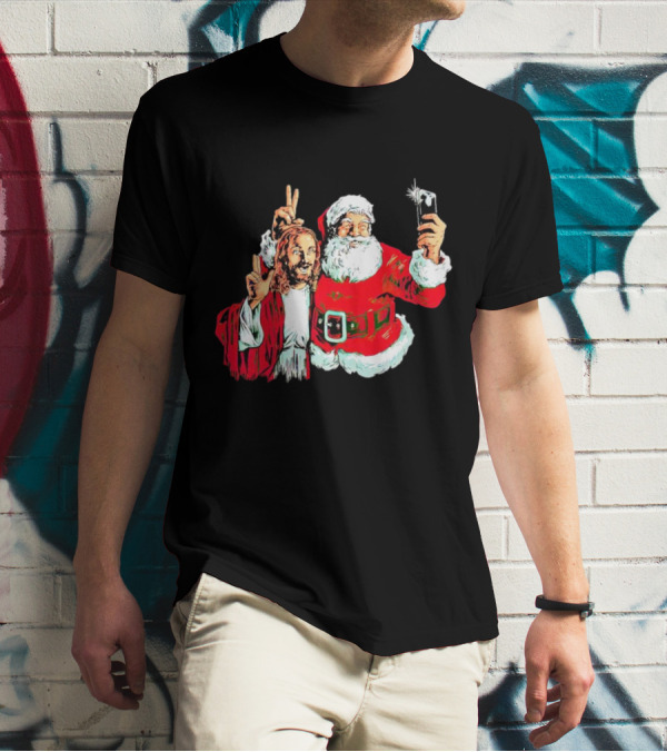 Santa And Jesus Taking Selfie Best Friends Christmas T-Shirt