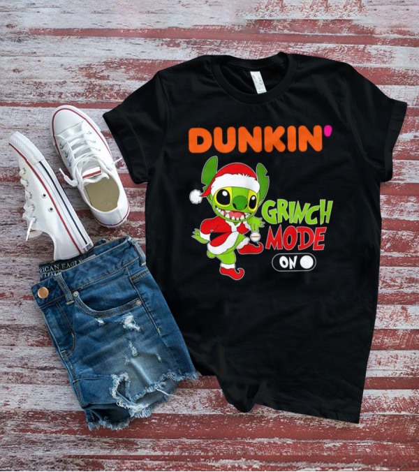 Dunkin' Grinch Mode On Christmas Stitch Santa Costume T-Shirt