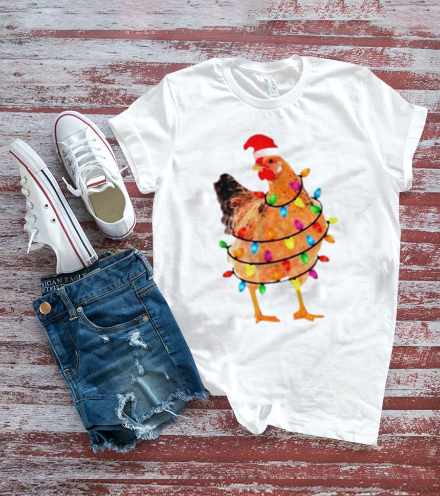 Santa Chicken Wrapped In Christmas Lights T-Shirt