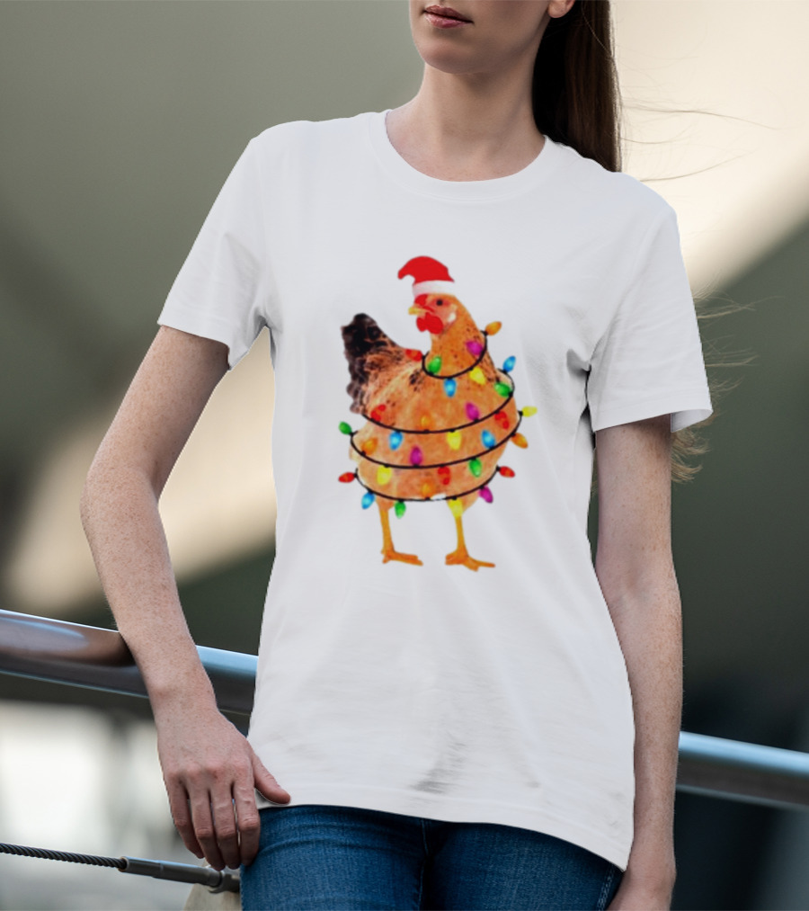 Santa Chicken Wrapped In Christmas Lights T-Shirt