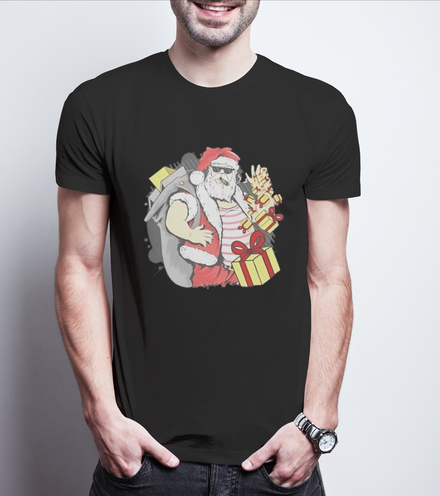 Santa Claus Cool Christmas Peace Sign Holiday Delivery T-Shirt