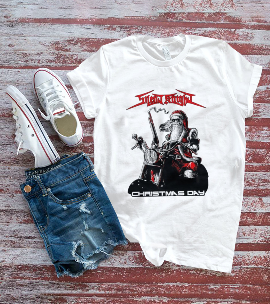 Silent Knight Santa Riding Motorcycle Christmas Day T-Shirt