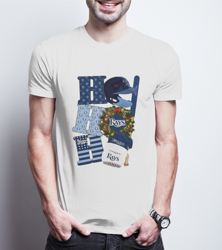 Tampa Bay Rays Ho Ho Ho Merry Christmas Baseball Helmet Wreath T-Shirt