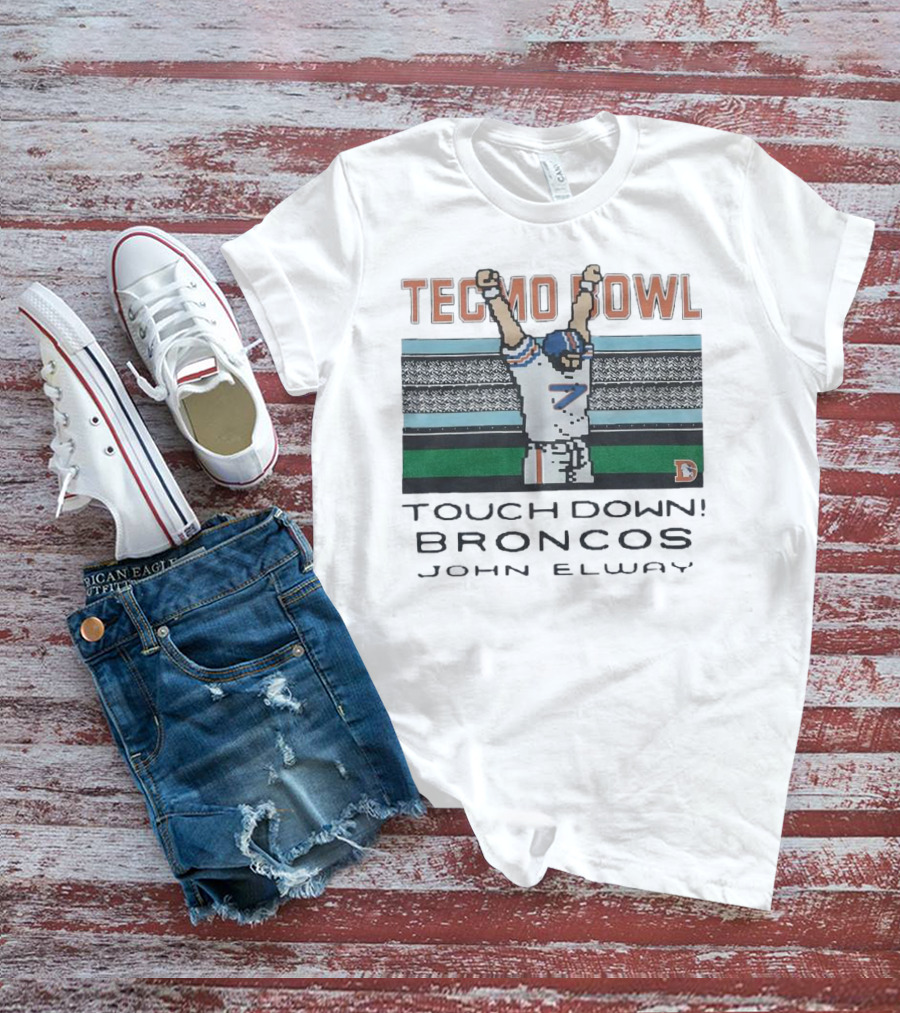 Tecmo Bowl Touchdown Broncos John Elway Retro Game Football Legend T-Shirt