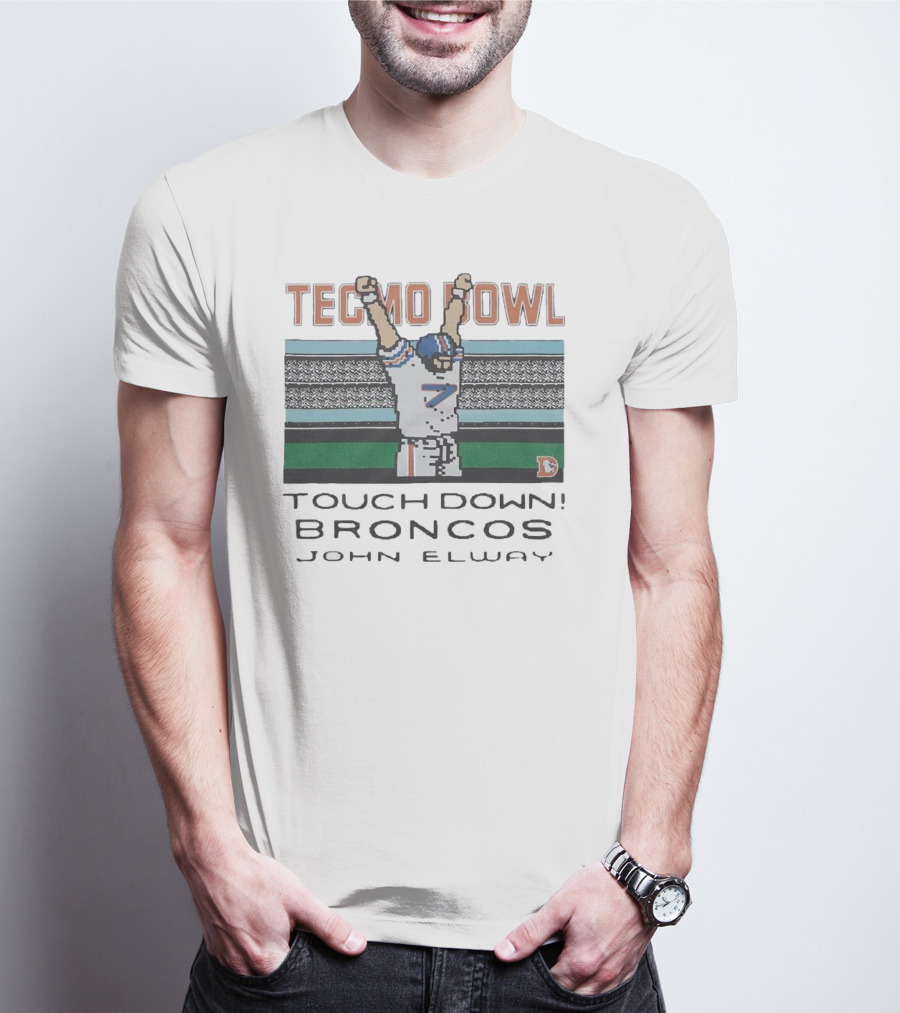 Tecmo Bowl Touchdown Broncos John Elway Retro Game Football Legend T-Shirt