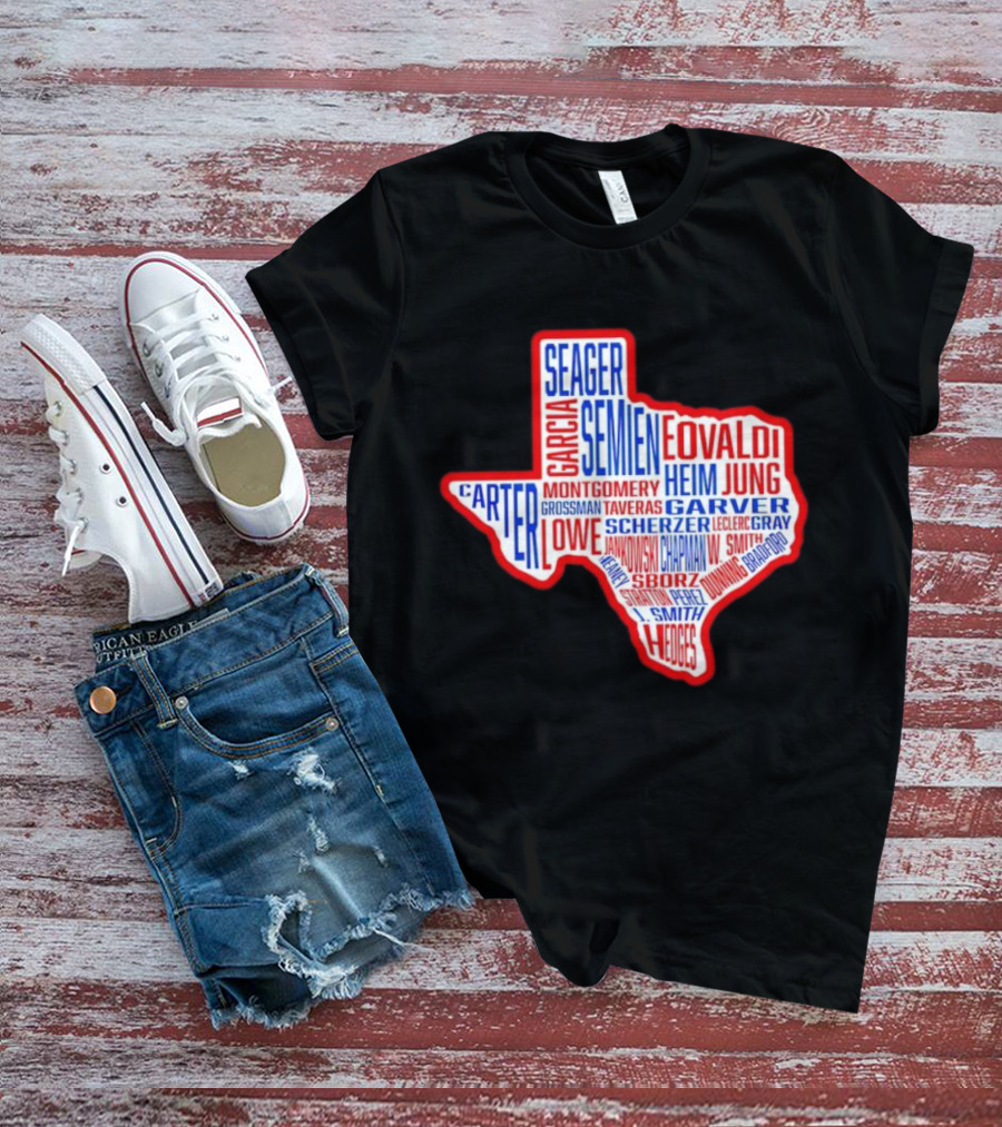 Texas Rangers Champs Seager Semien Garcia Eovaldi Carter Montgomery Heim Jung Garver Lowe Scherzer T-Shirt