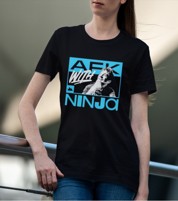 Afk With Ninja Gaming Streamer Icon Text Portrait Blue T-Shirt
