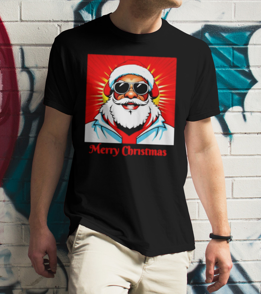Bright Santa Merry Christmas In Cool Cartoon T-Shirt