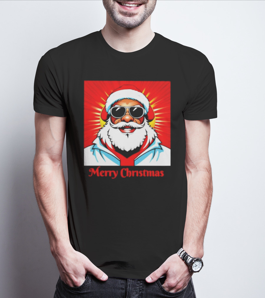 Bright Santa Merry Christmas In Cool Cartoon T-Shirt