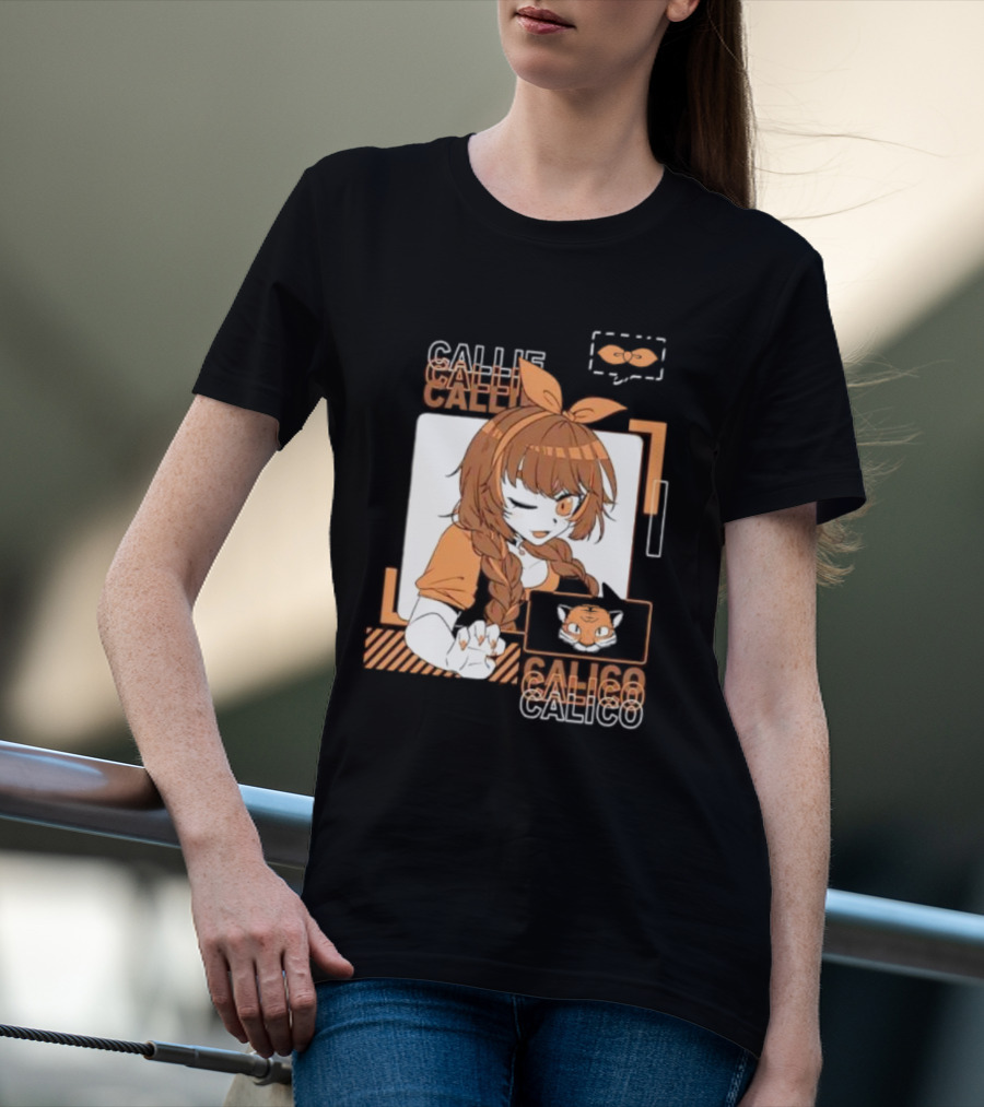 Callie Calico Winking Girl With Cat Headband And Symbols T-Shirt