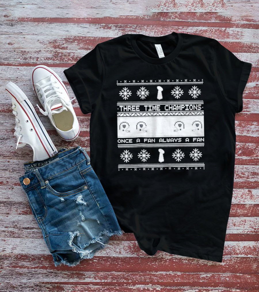 Three Time Champions Trophy Snowflakes Once A Fan Always A Fan Xmas T-Shirt