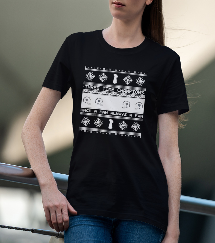 Three Time Champions Trophy Snowflakes Once A Fan Always A Fan Xmas T-Shirt
