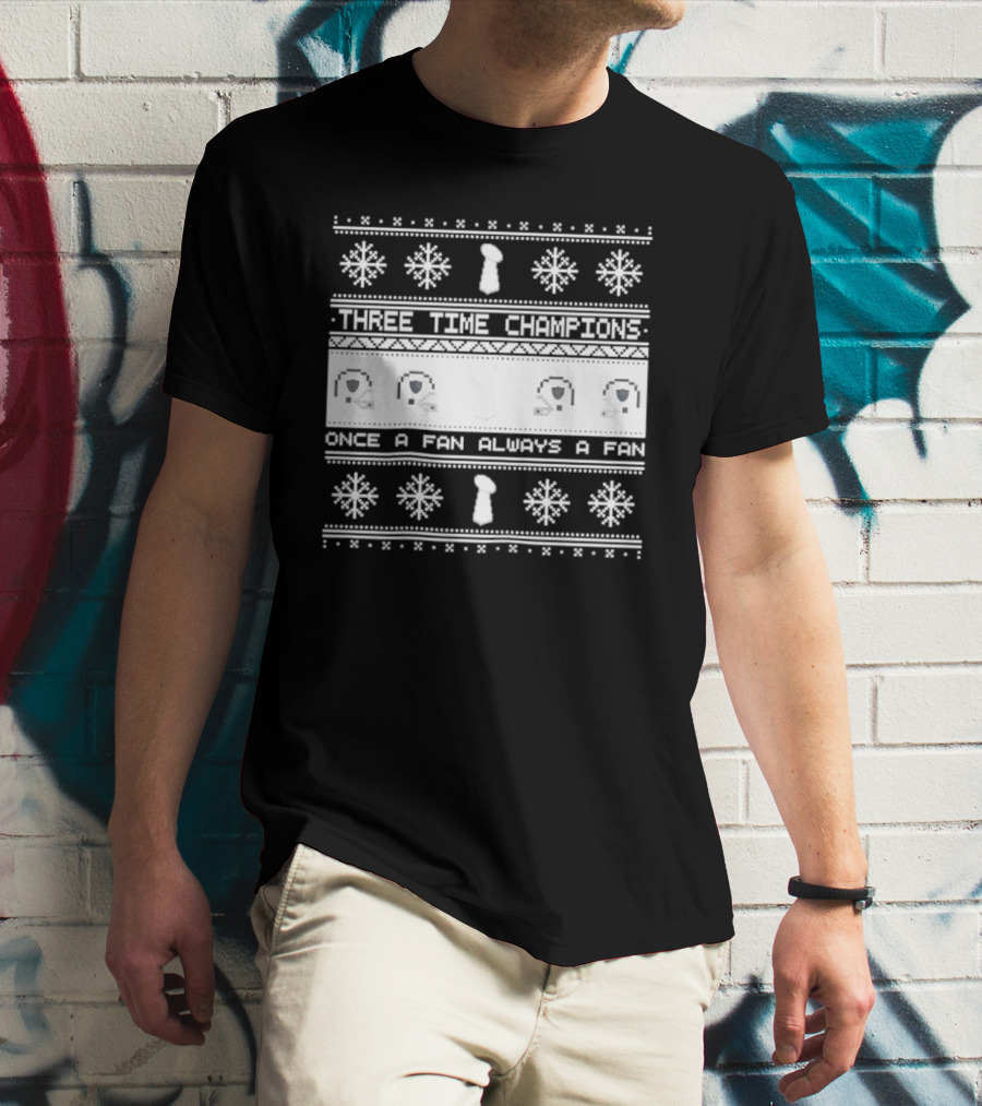 Three Time Champions Trophy Snowflakes Once A Fan Always A Fan Xmas T-Shirt