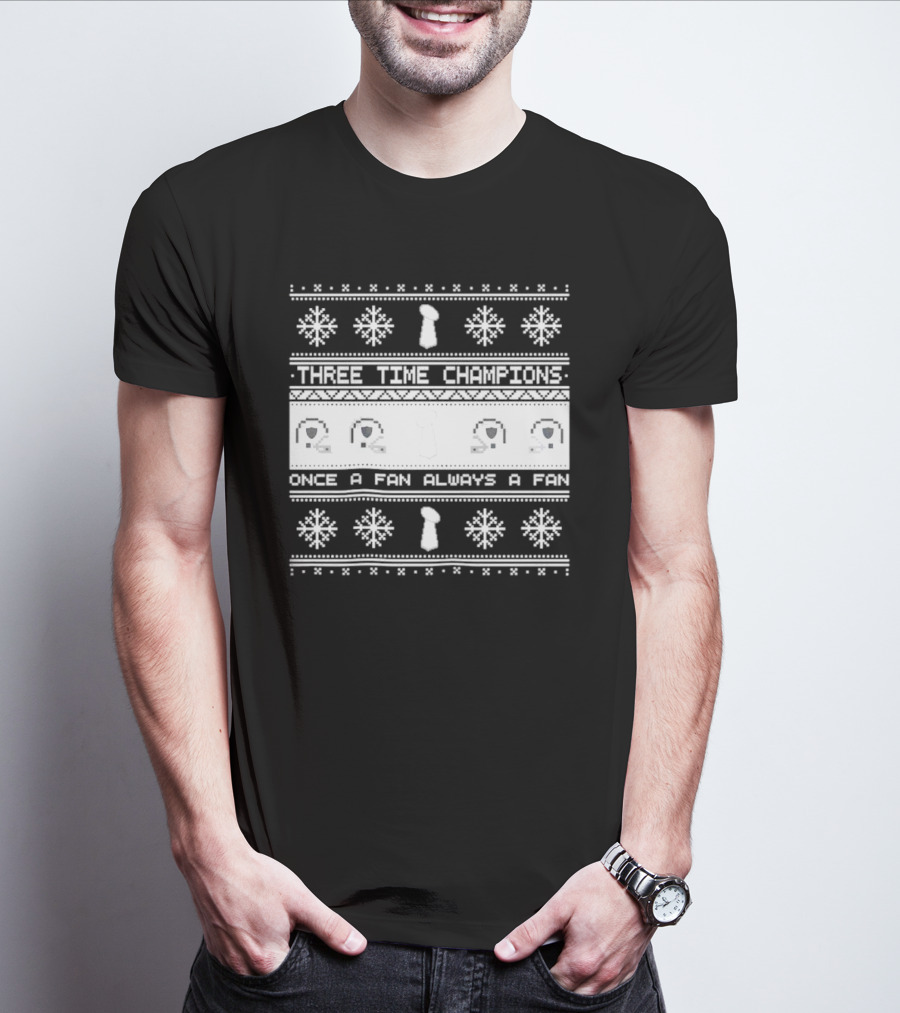 Three Time Champions Trophy Snowflakes Once A Fan Always A Fan Xmas T-Shirt