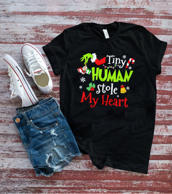 Tiny Human Stole My Heart Grinchmas Xmas With Candy Cane And Gifts T-Shirt