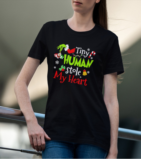 Tiny Human Stole My Heart Grinchmas Xmas With Candy Cane And Gifts T-Shirt