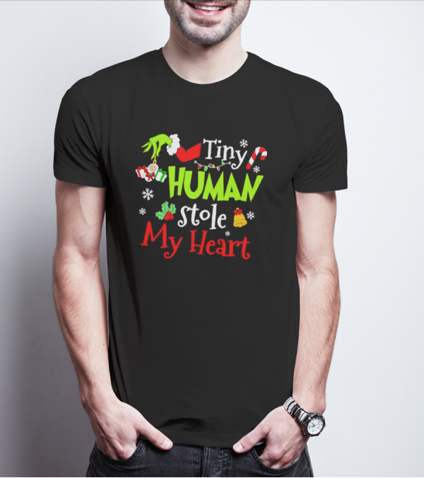 Tiny Human Stole My Heart Grinchmas Xmas With Candy Cane And Gifts T-Shirt