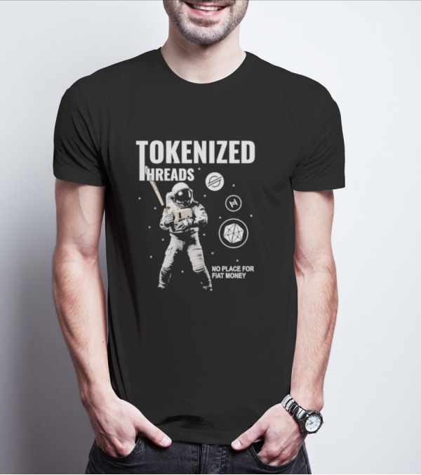 Tokenized Threads Astronaut Crypto Symbols No Place For Fiat Money T-Shirt