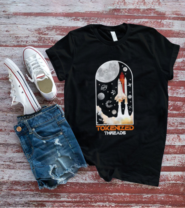 Tokenized Threads Space Shuttle Launch Under Moon With Planets And Stars T-Shirt