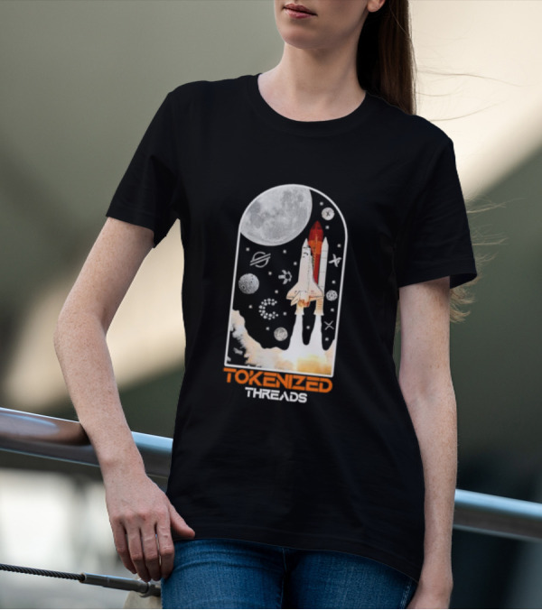 Tokenized Threads Space Shuttle Launch Under Moon With Planets And Stars T-Shirt