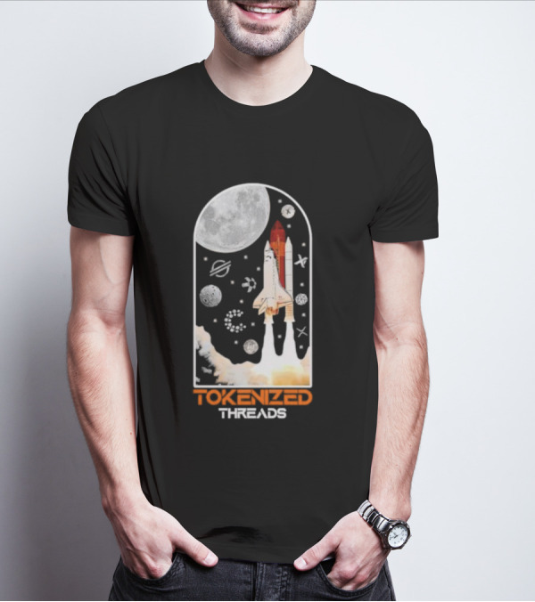 Tokenized Threads Space Shuttle Launch Under Moon With Planets And Stars T-Shirt