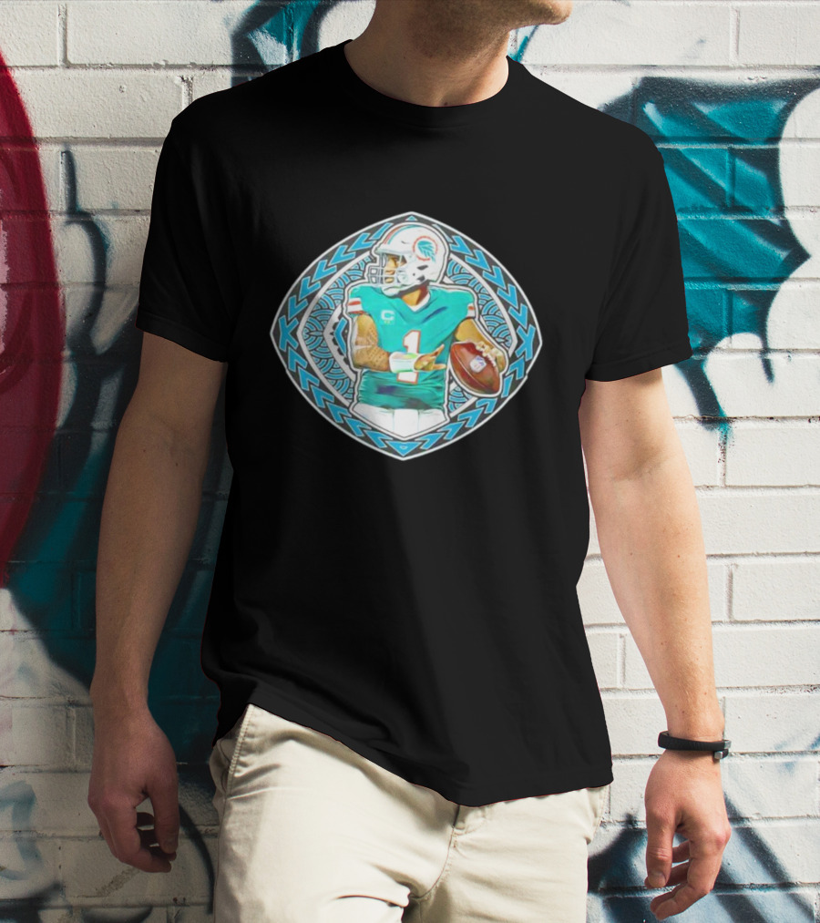 Tua Tagovailoa TAT-TUA Miami Football Quarterback Samoan Tribal Style Retro Fan T-Shirt